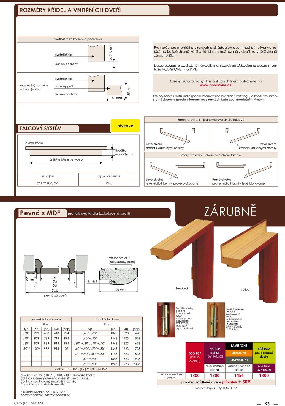 verze se švýcarským prahem (volba) dveřní křídlo dřevěný práh úroveň podlahy Adresy autorizovaných montážních firem naleznete na www.polskone.