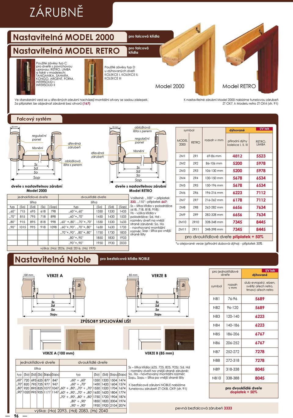 montážní otvory se sadou záslepek. Za příplatek lze objednat zárubně bez otvorů (167) K nastavitelné zárubni Model 2000 nabízíme tunelovou zárubeň ZT OK7, k Modelu retro ZT OK4 (str.