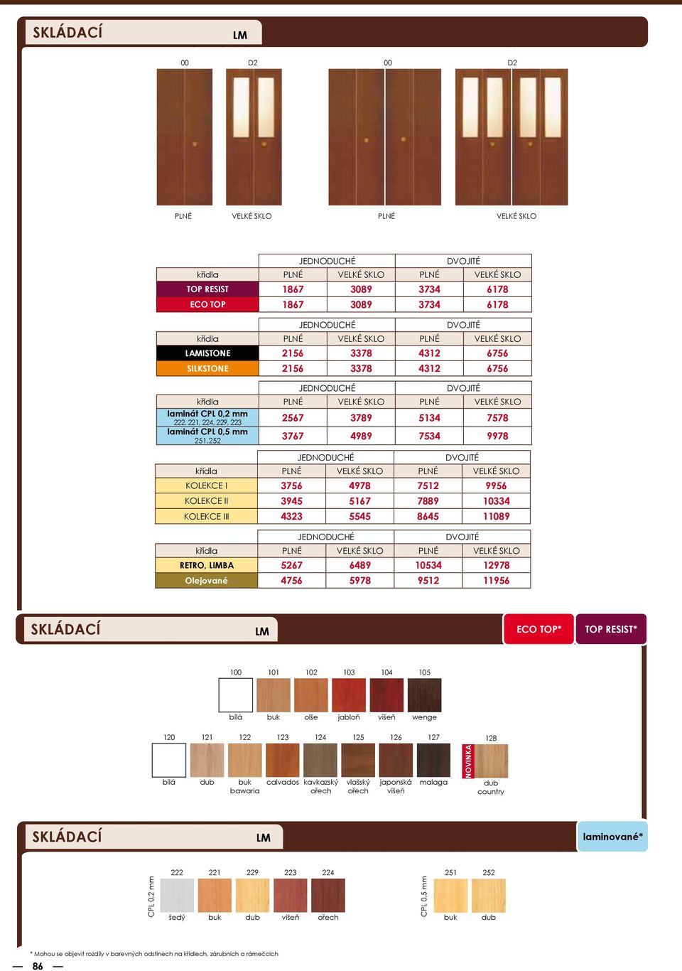 CPL 0,2 mm 222, 221, 224, 229, 223 2567 3789 5134 7578 laminát CPL 0,5 mm 251,252 3767 4989 7534 9978 DVOJITÉ křídla PLNÉ VELKÉ SKLO PLNÉ VELKÉ SKLO KOLEKCE I 3756 4978 7512 9956 KOLEKCE II 3945 5167