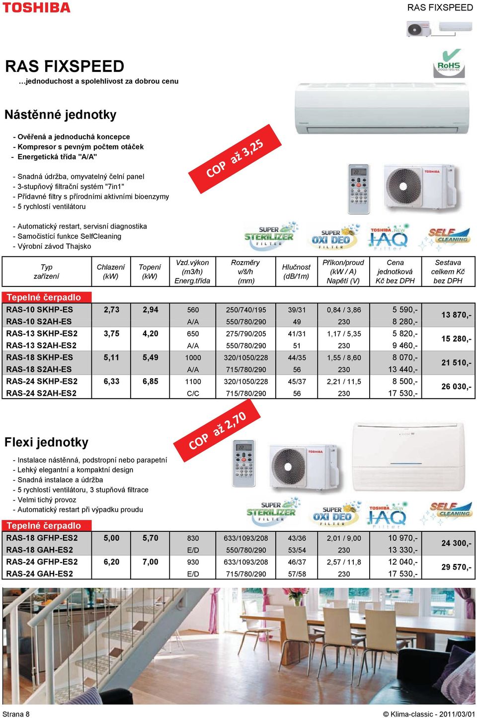 funkce SelfCleaning - Výrobní závod Thajsko zařízení Chlazení Topení Vzd.výkon (m3/h) Energ.