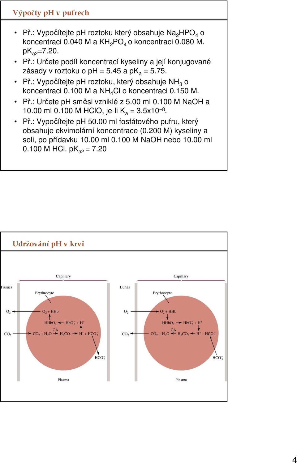 100 M NaOH a 10.00 ml 0.100 M HClO, je-li K a = 3.5x10 8. Př.: Vypočítejte ph 50.00 ml fosfátového pufru, který obsahuje ekvimolární koncentrace (0.