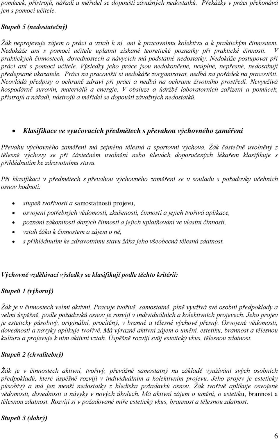 Nedokáže ani s pomocí učitele uplatnit získané teoretické poznatky při praktické činnosti. V praktických činnostech, dovednostech a návycích má podstatné nedostatky.