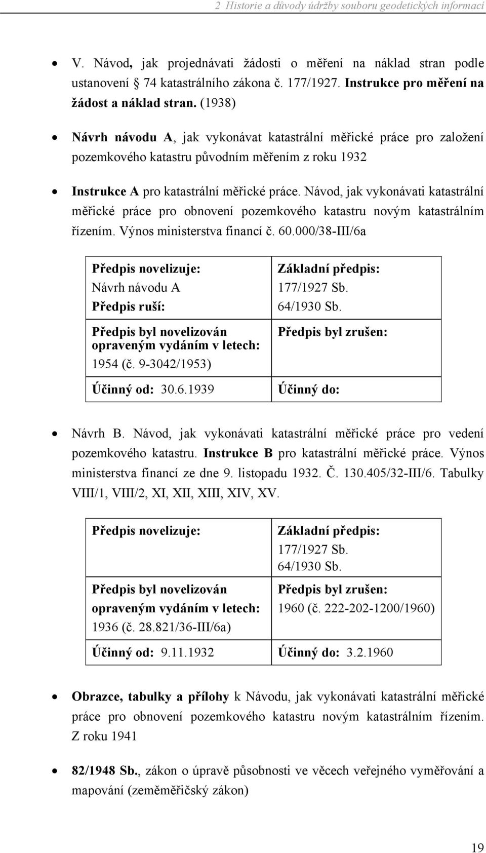 Návod, jak vykonávati katastrální měřické práce pro obnovení pozemkového katastru novým katastrálním řízením. Výnos ministerstva financí č. 60.
