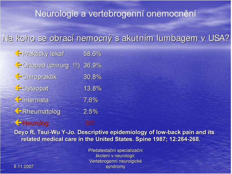 !!) 36,9% Chiropraktik 30,8% Osteopat 13,8% Internista 7,6% Rheumatolog 2,5% Neurolog: 0!