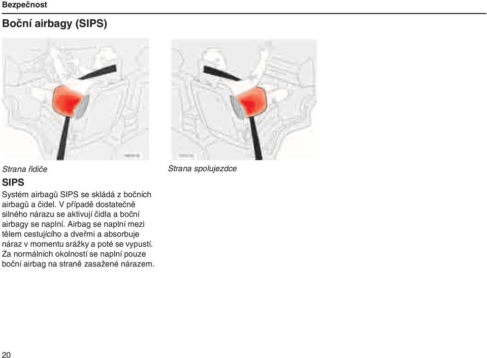 V případě dostatečně silného nárazu se aktivují čidla a boční airbagy se naplní.