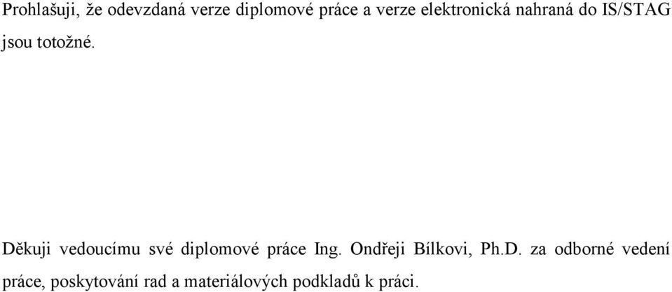 Děkuji vedoucímu své diplomové práce Ing.