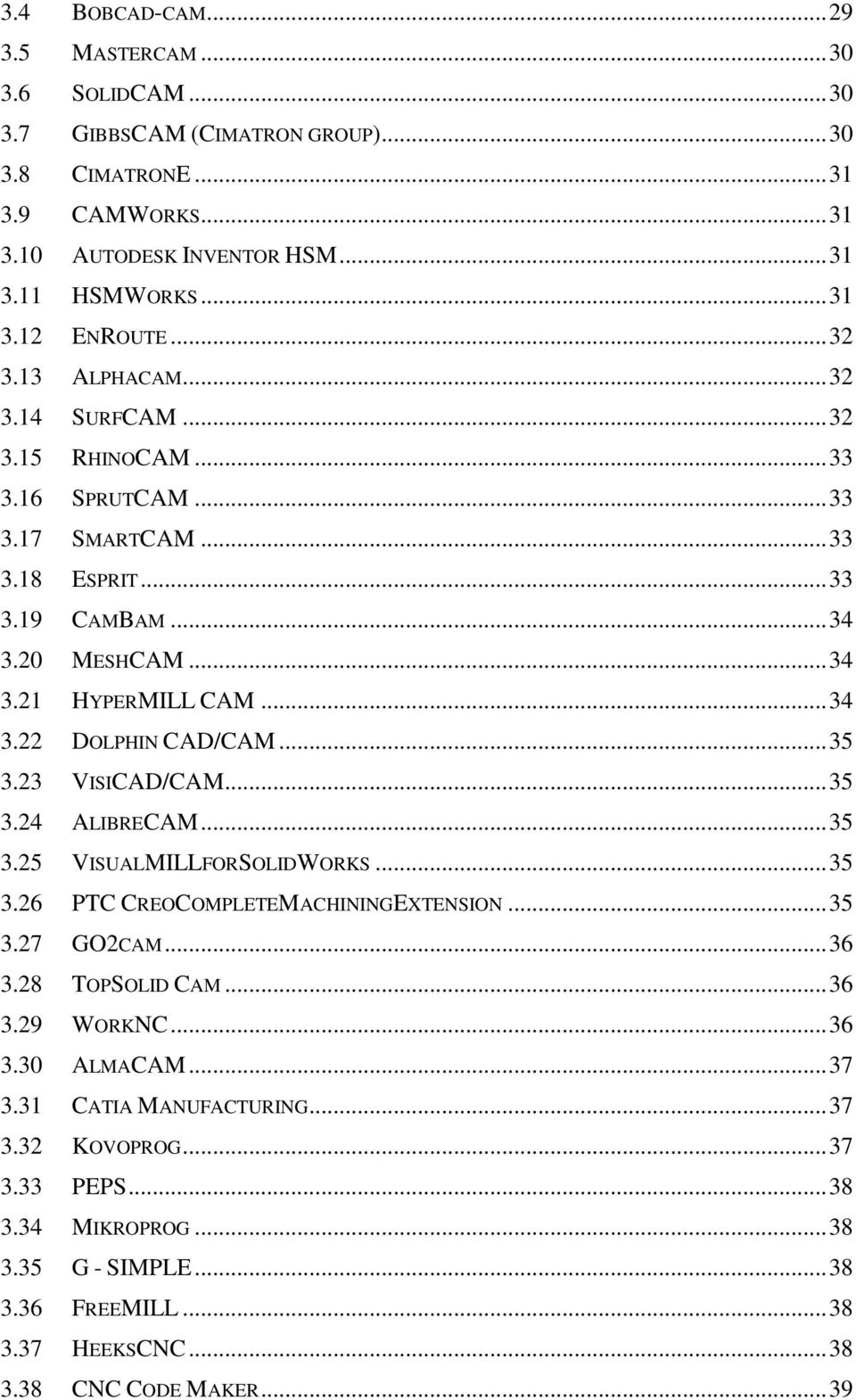 .. 35 3.23 VISICAD/CAM... 35 3.24 ALIBRECAM... 35 3.25 VISUALMILLFORSOLIDWORKS... 35 3.26 PTC CREOCOMPLETEMACHININGEXTENSION... 35 3.27 GO2CAM... 36 3.28 TOPSOLID CAM... 36 3.29 WORKNC... 36 3.30 ALMACAM.