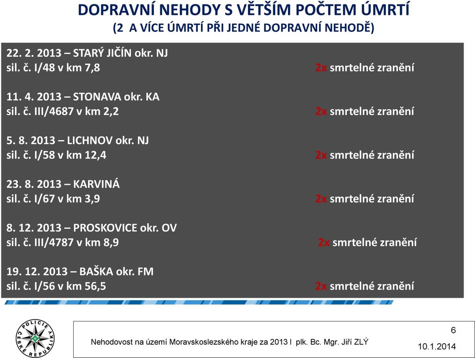 č. I/67 v km 3,9 8. 12. 2013 PROSKOVICE okr. OV sil. č.