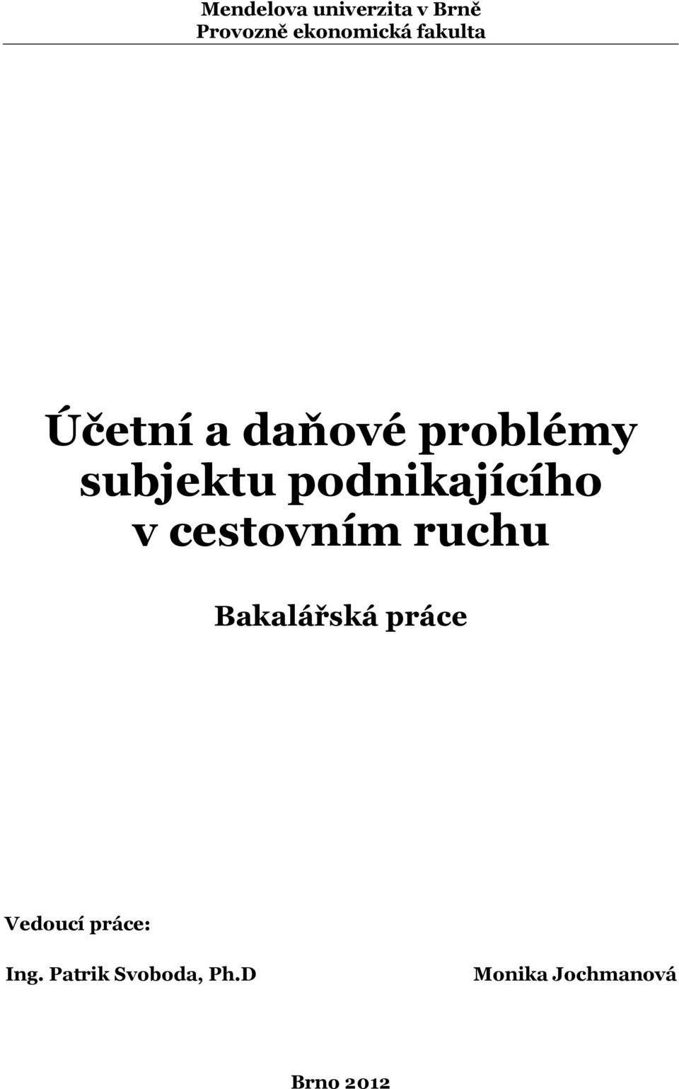 podnikajícího v cestovním ruchu Bakalářská práce