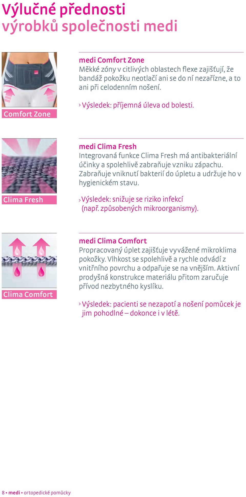 Zabraňuje vniknutí bakterií do úpletu a udržuje ho v hygienickém stavu. Clima Fresh > Výsledek: snižuje se riziko infekcí (např. způsobených mikroorganismy).