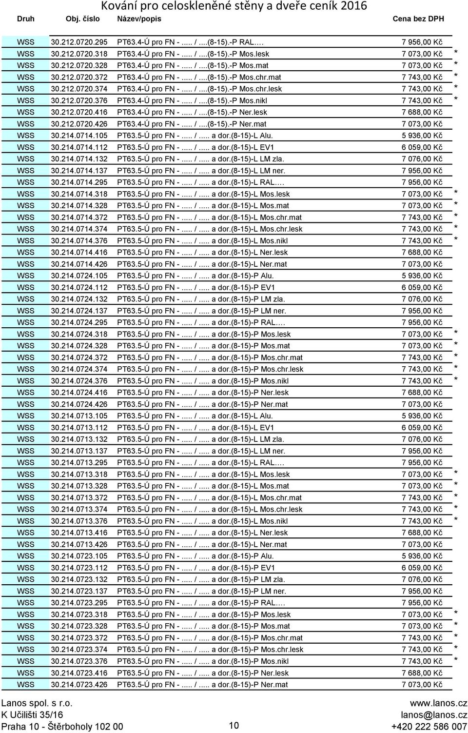 212.0720.416 PT63.4-Ú pro FN -... /...(8-15).-P Ner.lesk 7 688,00 Kč WSS 30.212.0720.426 PT63.4-Ú pro FN -... /...(8-15).-P Ner.mat 7 073,00 Kč WSS 30.214.0714.105 PT63.5-Ú pro FN -... /... a dor.
