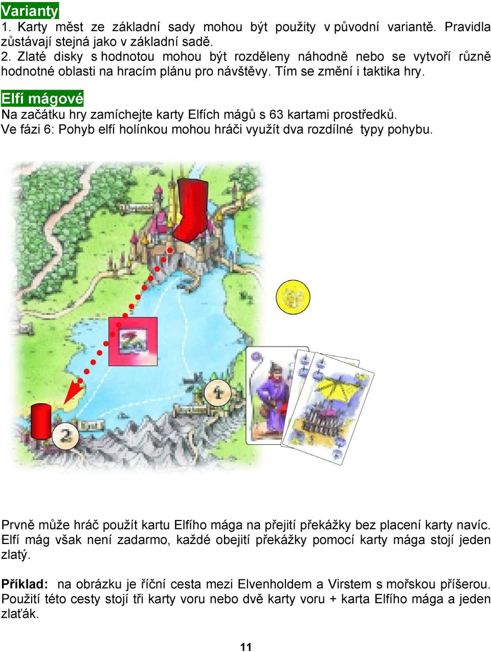 Elfí mágové Na začátku hry zamíchejte karty Elfích mágů s 63 kartami prostředků. Ve fázi 6: Pohyb elfí holínkou mohou hráči využít dva rozdílné typy pohybu.