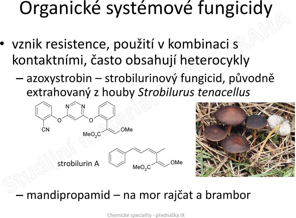strobilurinový fungicid, původně extrahovaný z houby Strobilurus