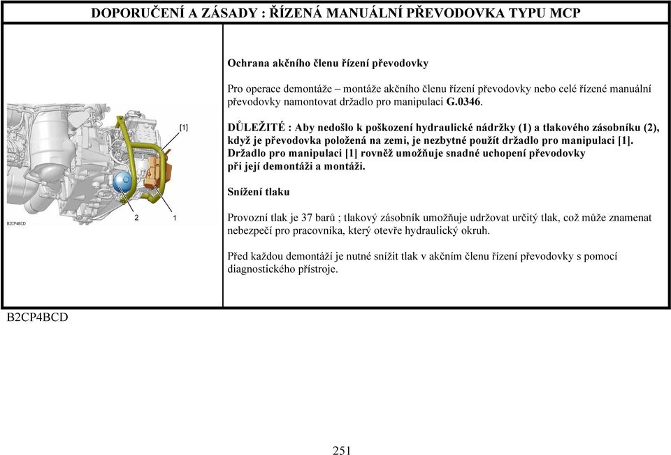 Držadlo pro manipulaci [1] rovněž umožňuje snadné uchopení převodovky při její demontáži a montáži.