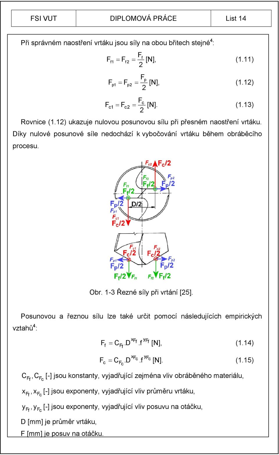 Posunovou a řeznou sílu lze také určit pomocí následujících empirických vztahů 4 : C x y Ff Ff Ff, C, x, y Fc Fc Fc f Ff xf f yf f F C.D. f [N], (1.