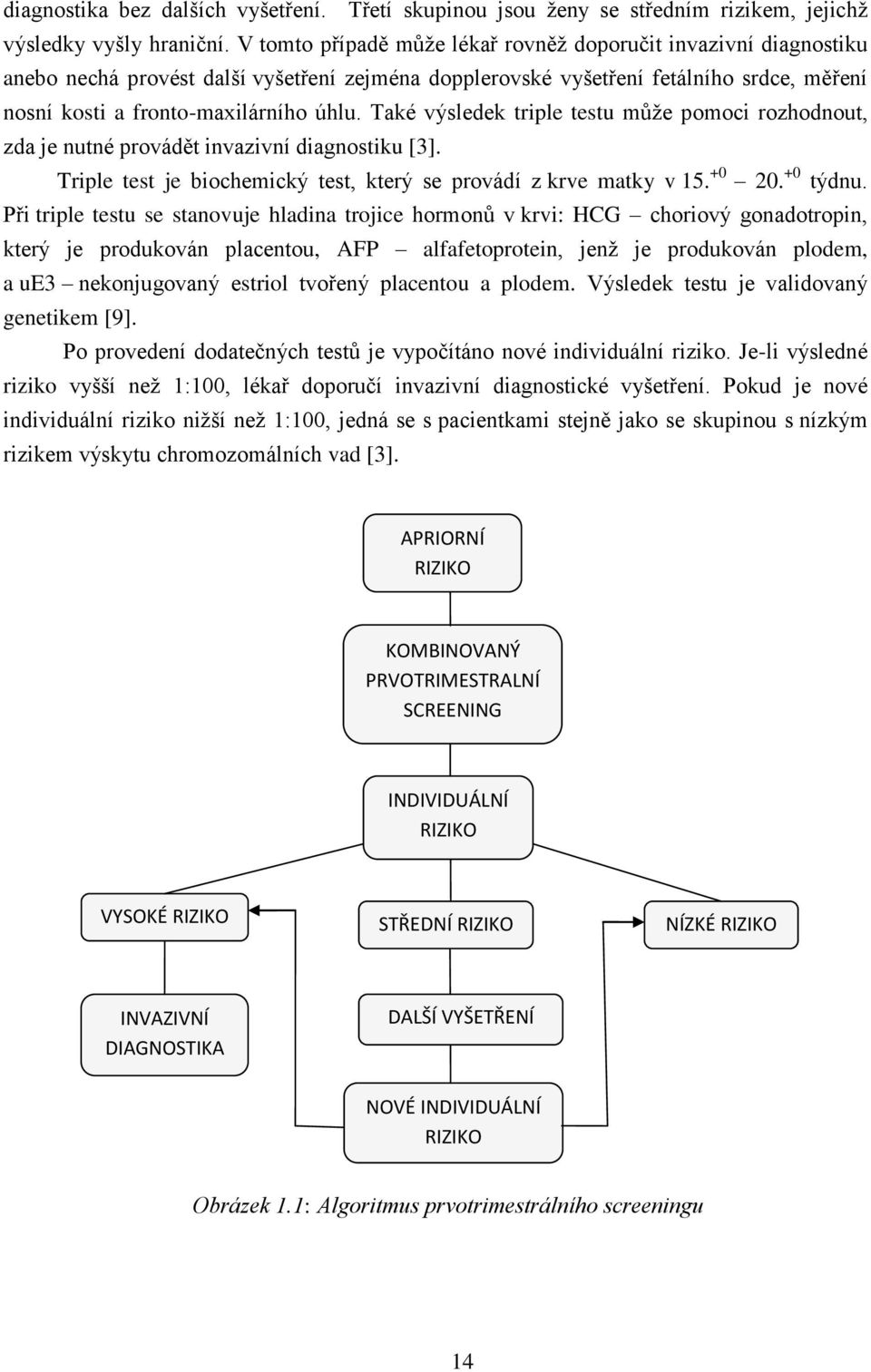 Také výsledek triple testu může pomoci rozhodnout, zda je nutné provádět invazivní diagnostiku [3]. Triple test je biochemický test, který se provádí z krve matky v 15. +0 20. +0 týdnu.