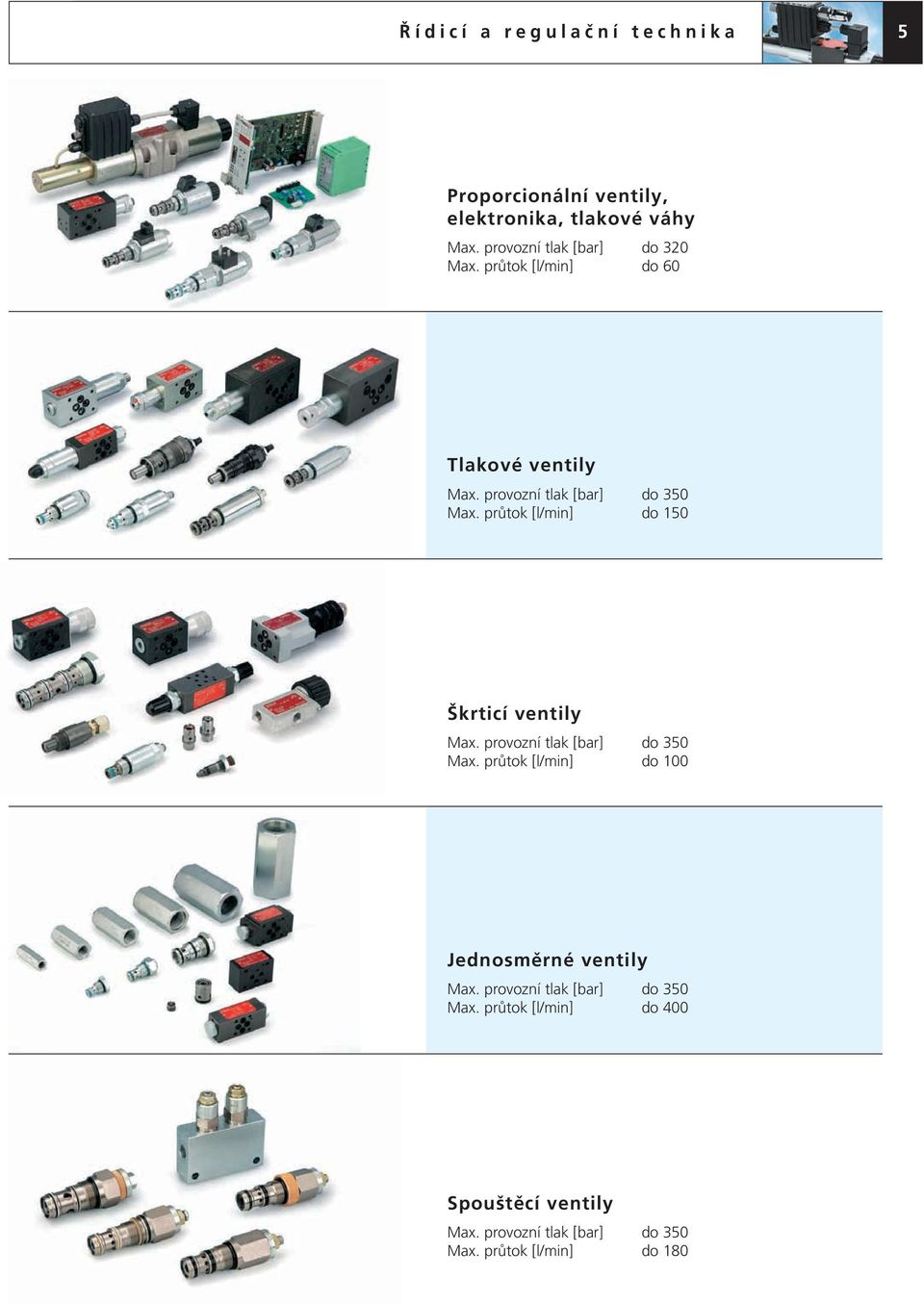 průtok [l/min] do 150 Škrticí ventily Max. provozní tlak [bar] do 350 Max.