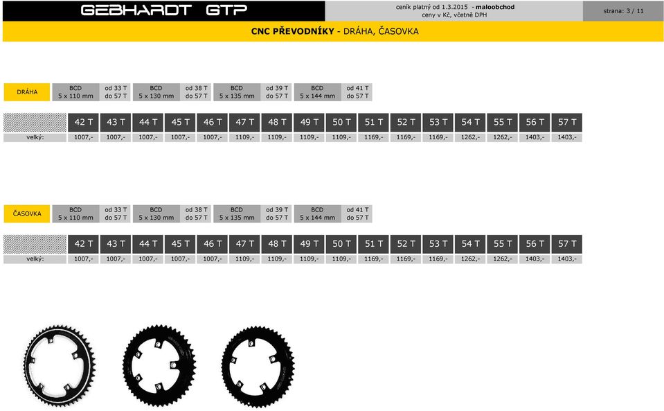 1262,- 1262,- 1403,- 1403,- ČASOVKA 5 x 110 mm 5 x 130 mm od 38 T 5 x 135 mm od 39 T 5 x 144 mm od 41 T 42 T 43 T 44 T 45 T 46 T 47  1262,- 1262,-