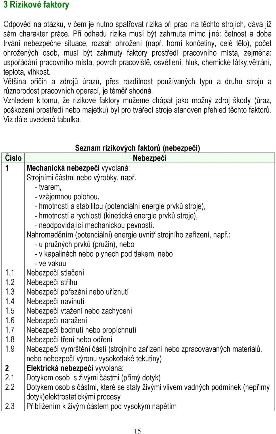 horní končetiny, celé tělo), počet ohrožených osob, musí být zahrnuty faktory prostředí pracovního místa, zejména: uspořádání pracovního místa, povrch pracoviště, osvětlení, hluk, chemické