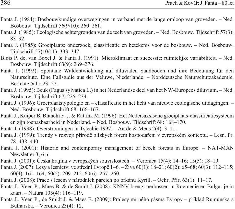 & Fanta J. (1991): Microklimaat en successie: ruimtelijke variabiliteit. Ned. Bosbouw. Tijdschrift 63(9): 269 276. Fanta J. (1992): Spontane Waldentwicklung auf diluvialen Sandböden und ihre Bedeutung für den Naturschutz.