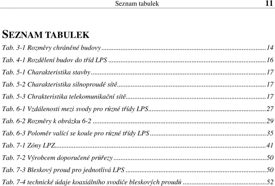 .. 27 Tab. 6-2 Rozměry k obrázku 6-2... 29 Tab. 6-3 Poloměr valící se koule pro různé třídy LPS... 35 Tab. 7-1 Zóny LPZ... 41 Tab.