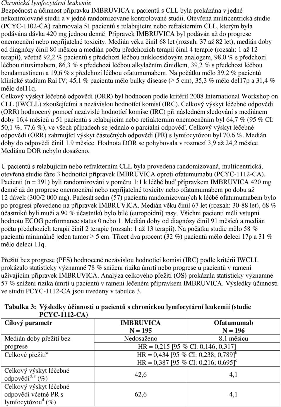 Přípravek IMBRUVICA byl podáván až do progrese onemocnění nebo nepřijatelné toxicity.