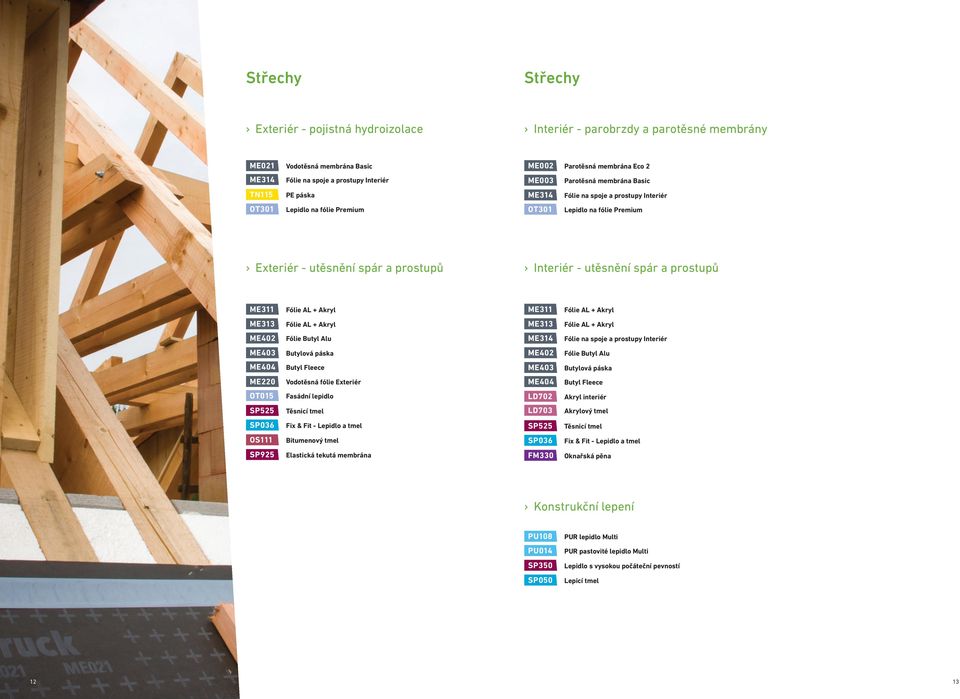 utěsnění spár a prostupů ME311 Fólie AL + Akryl ME313 Fólie AL + Akryl ME402 Fólie Butyl Alu ME403 Butylová páska ME404 Butyl Fleece ME220 Vodotěsná fólie Exteriér OT015 Fasádní lepidlo SP525 Těsnicí