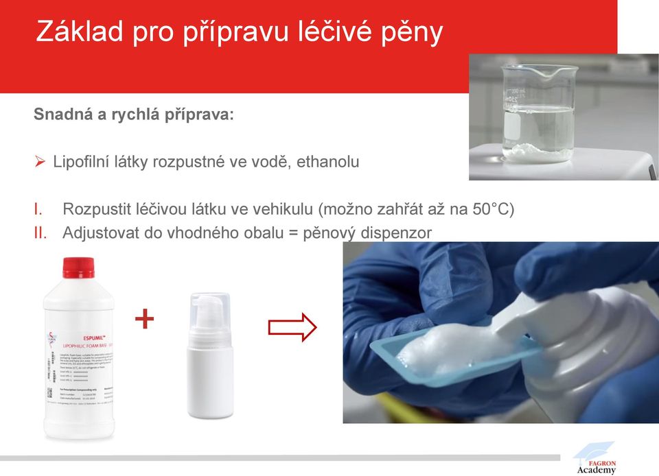 I. Rozpustit léčivou látku ve vehikulu (možno zahřát