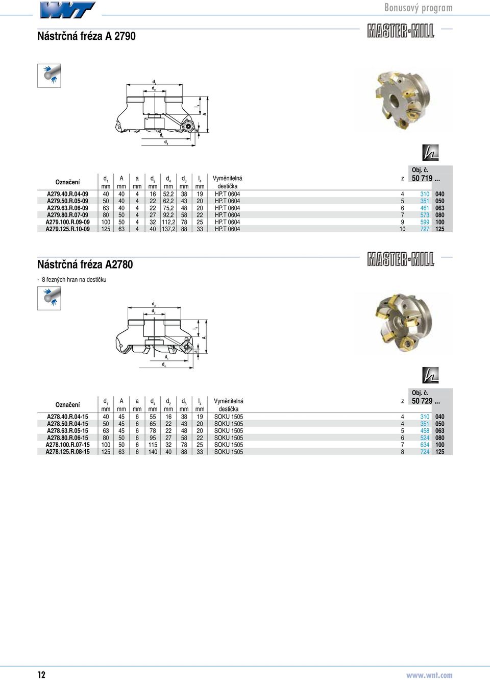 T 060 10 77 50719 Nástrčná fréz A780 8 řezných hrn n destičku d d A l d A d d d l z mm mm mm mm mm mm mm destičk 50 79... A78.0.R.0-15 0 5 6 55 16 8 19 SOKU 1505 10 507900 A78.50.R.0-15 50 5 6 65 0 SOKU 1505 51 5079050 A78.