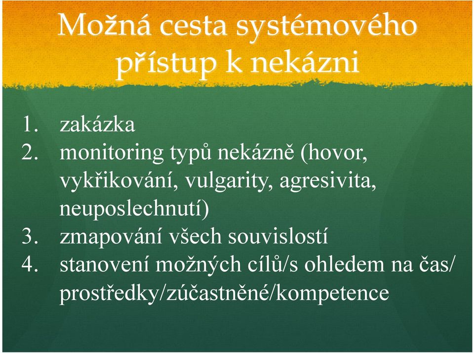 agresivita, neuposlechnutí) 3. zmapování všech souvislostí 4.