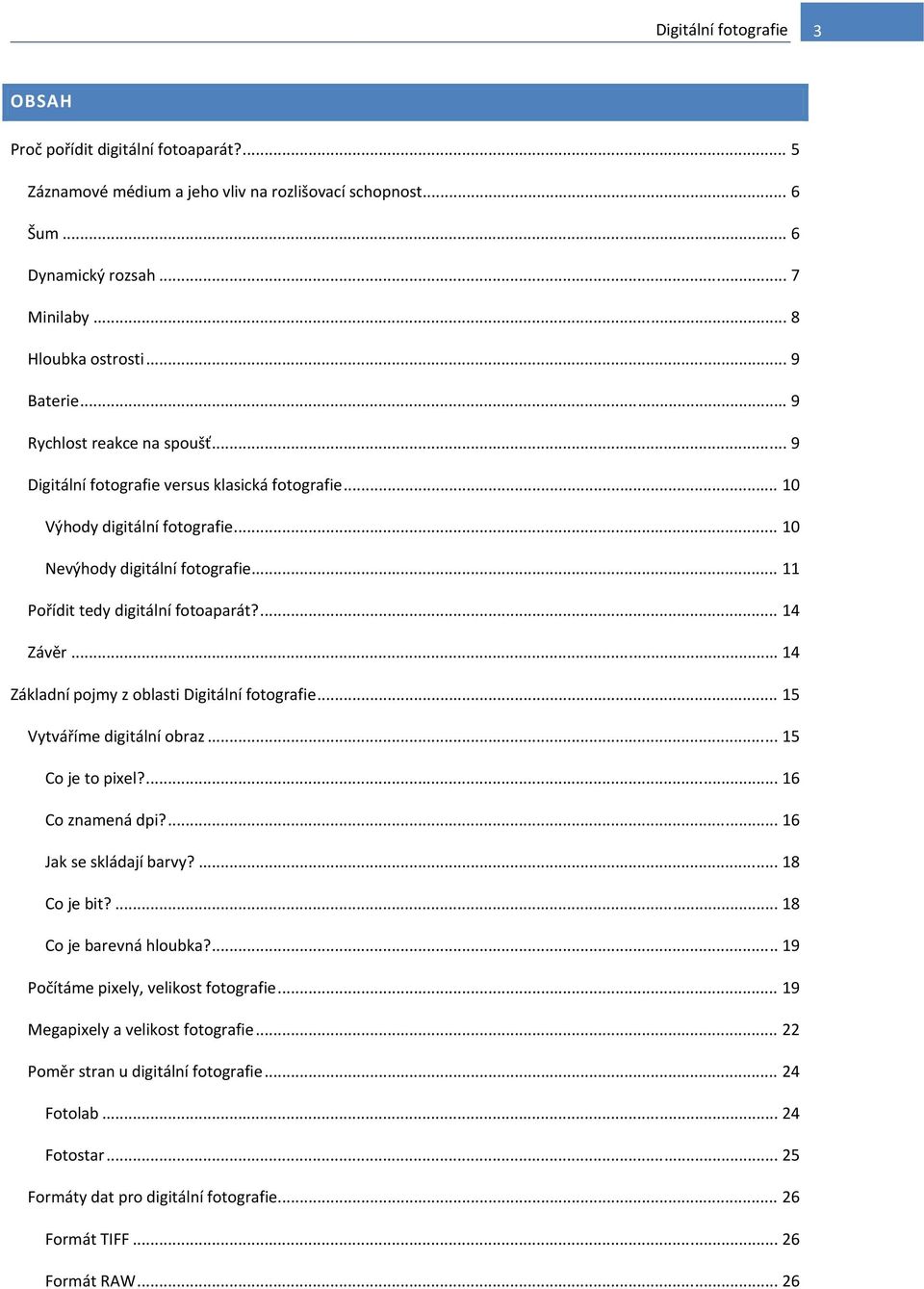 .. 11 Pořídit tedy digitální fotoaparát?... 14 Závěr... 14 Základní pojmy z oblasti Digitální fotografie... 15 Vytváříme digitální obraz... 15 Co je to pixel?... 16 Co znamená dpi?