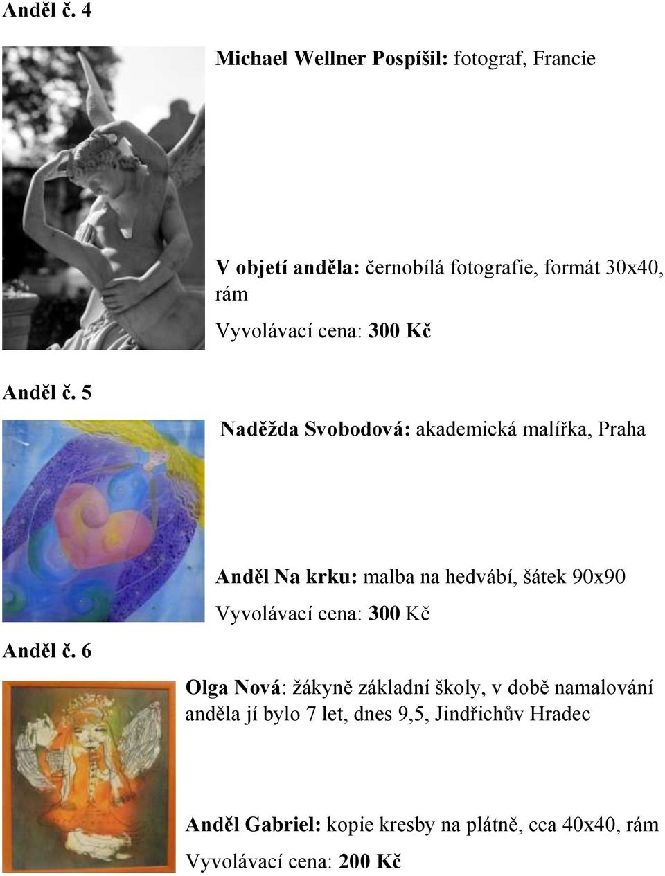 30x40, rám  5 Naděžda Svobodová: akademická malířka, Praha  6 Anděl Na krku: malba na hedvábí,