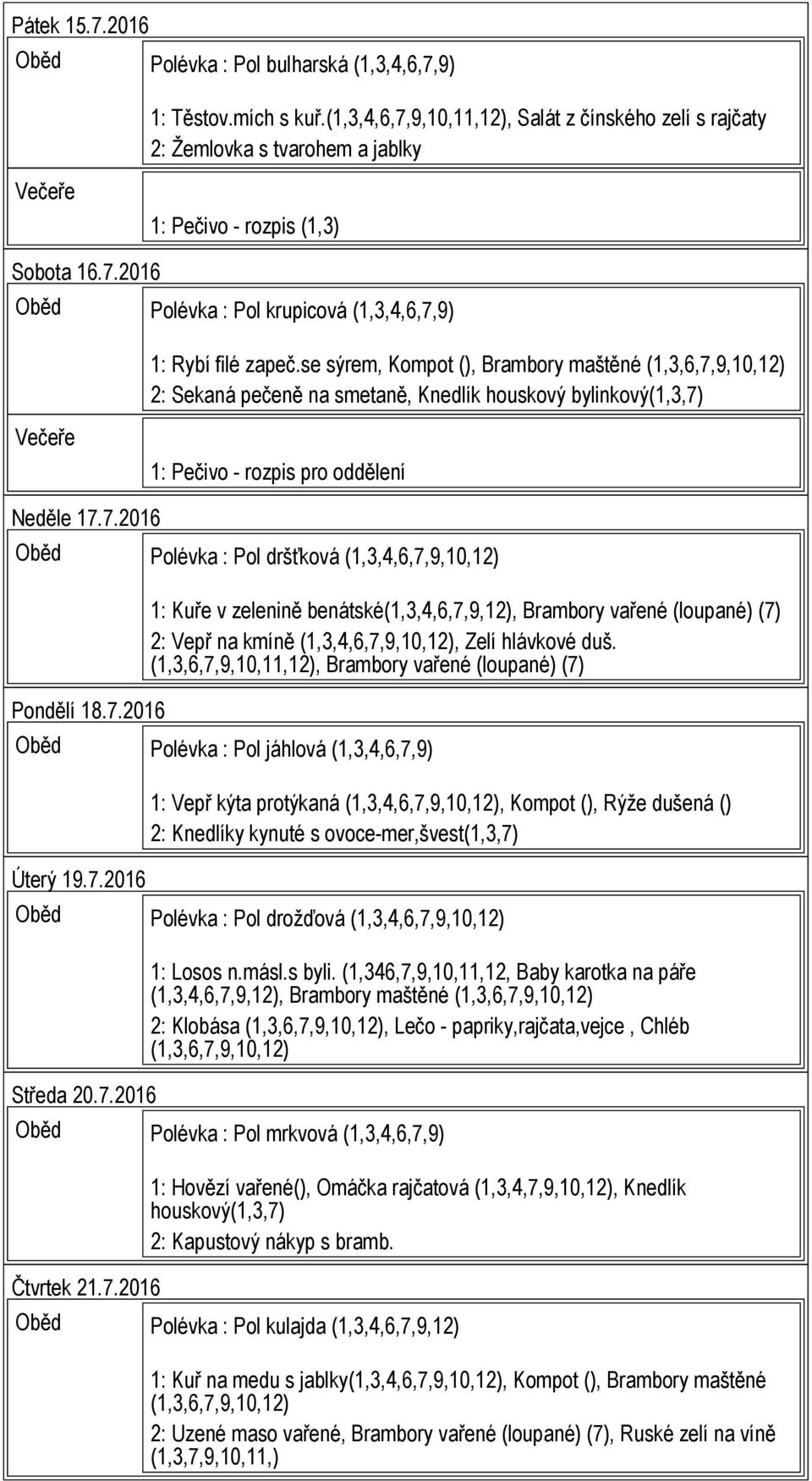 se sýrem, Kompot (), Brambory maštěné 2: Sekaná pečeně na smetaně, Knedlík houskový bylinkový(1,3,7)