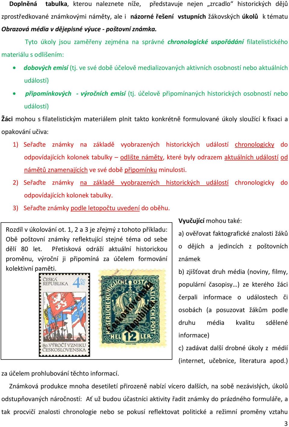 ve své době účelově medializovaných aktivních osobností nebo aktuálních událostí) připomínkových - výročních emisí (tj.