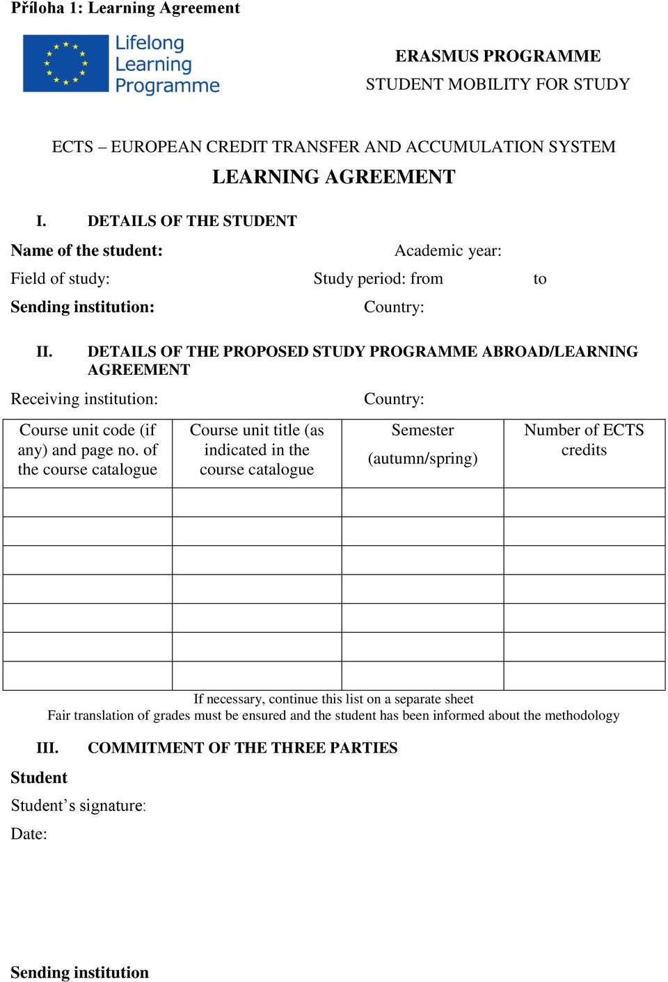 Receiving institution: Country: DETAILS OF THE PROPOSED STUDY PROGRAMME ABROAD/LEARNING AGREEMENT Course unit code (if any) and page no.