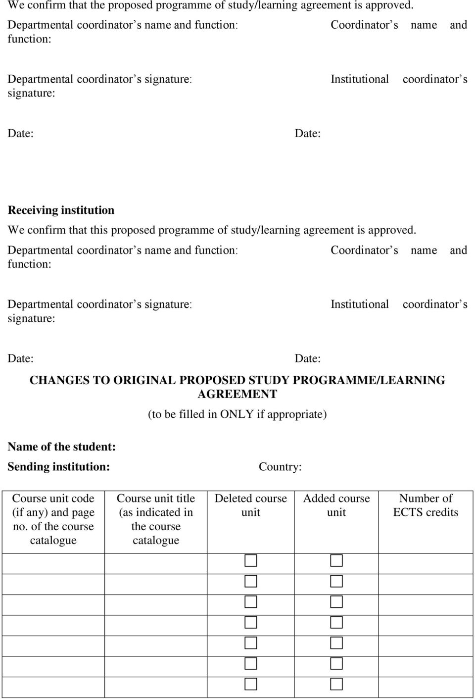 confirm that this proposed programme of study/learning agreement is approved.