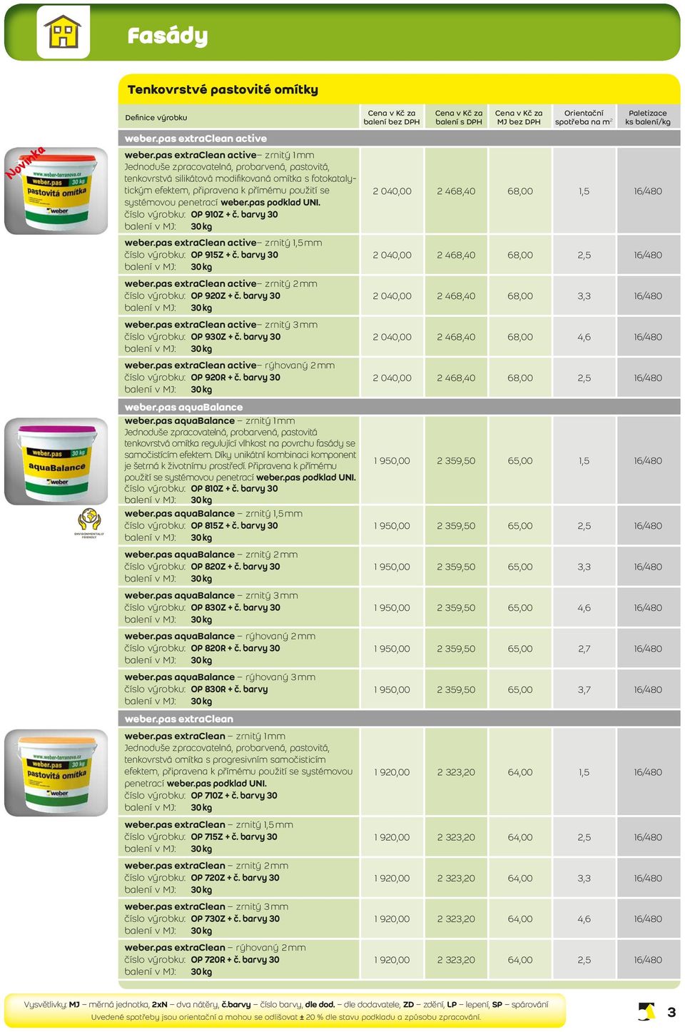 penetrací weber.pas podklad UN. číslo výrobku: OP 910Z + č. barvy 30 weber.pas extraclean active zrnitý 1,5 mm číslo výrobku: OP 915Z + č. barvy 30 weber.pas extraclean active zrnitý 2 mm číslo výrobku: OP 920Z + č.