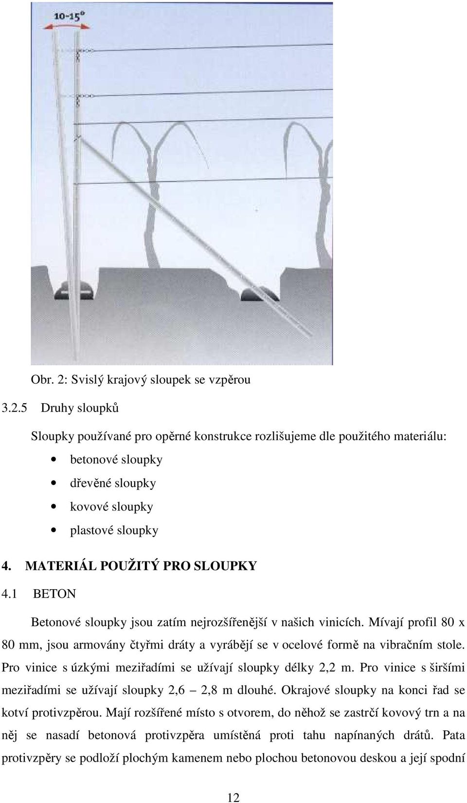 Mívají profil 80 x 80 mm, jsou armovány čtyřmi dráty a vyrábějí se v ocelové formě na vibračním stole. Pro vinice s úzkými meziřadími se užívají sloupky délky 2,2 m.