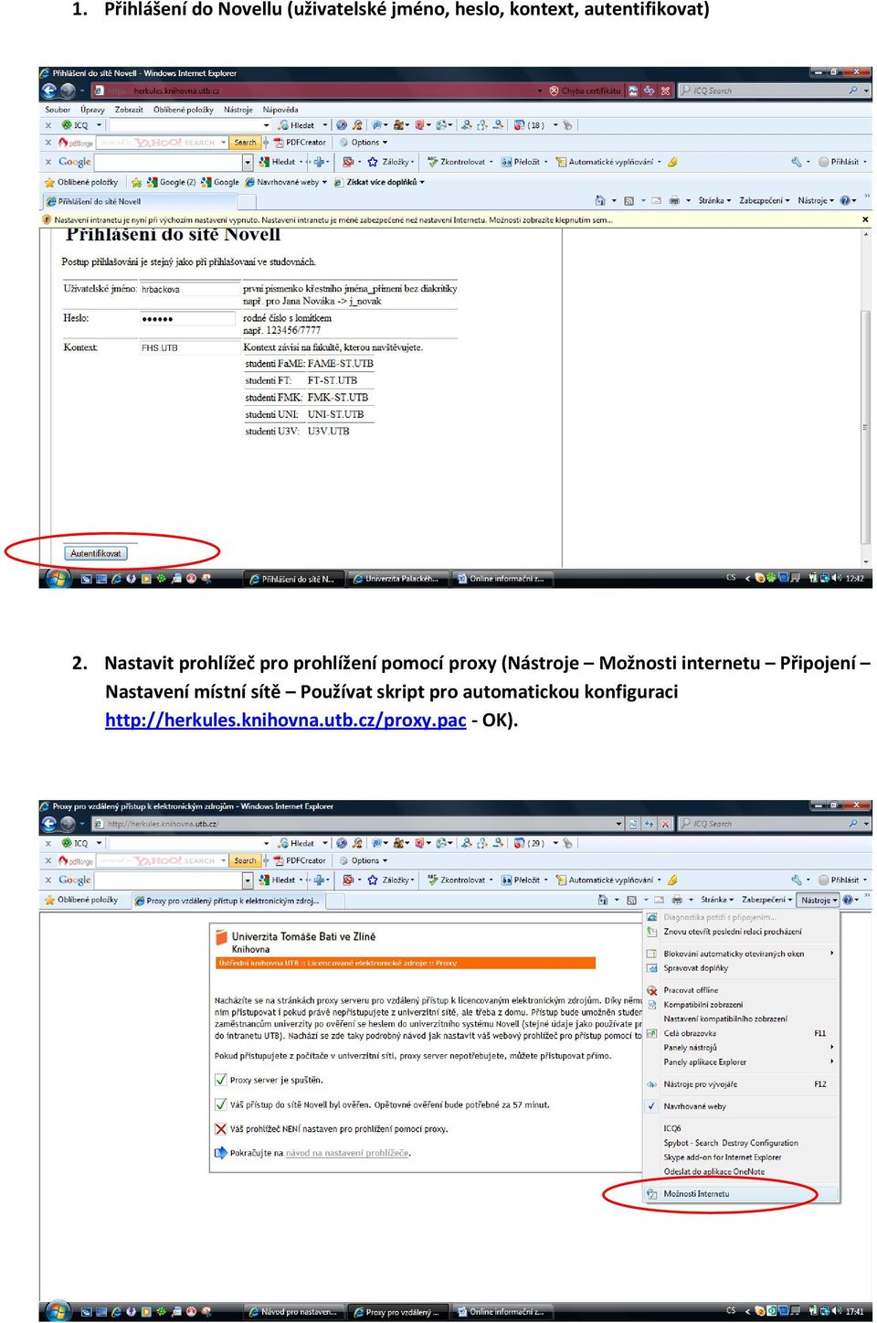 Nastavit prohlížeč pro prohlížení pomocí proxy (Nástroje Možnosti