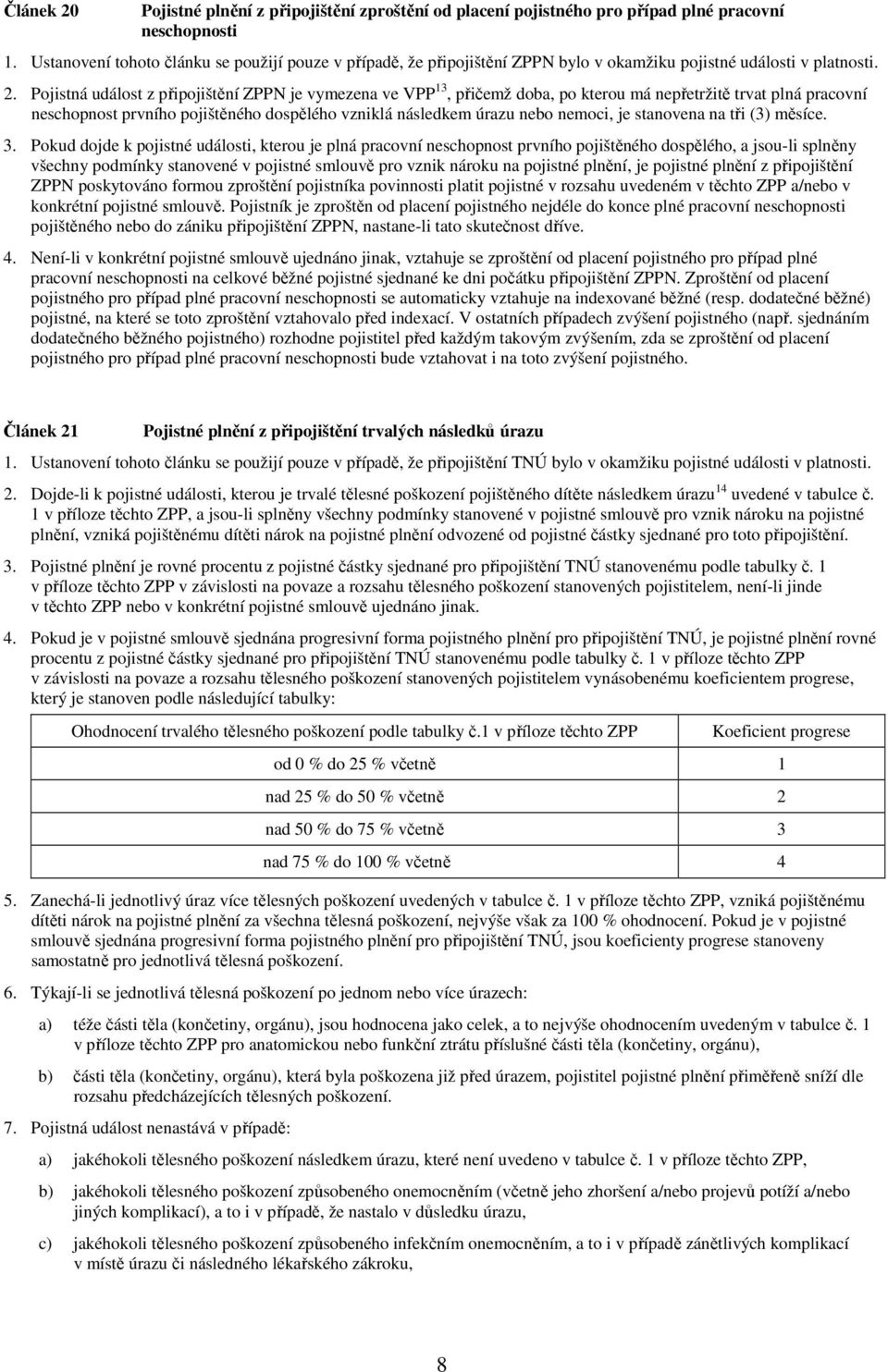 Pojistná událost z připojištění ZPPN je vymezena ve VPP 13, přičemž doba, po kterou má nepřetržitě trvat plná pracovní neschopnost prvního pojištěného dospělého vzniklá následkem úrazu nebo nemoci,