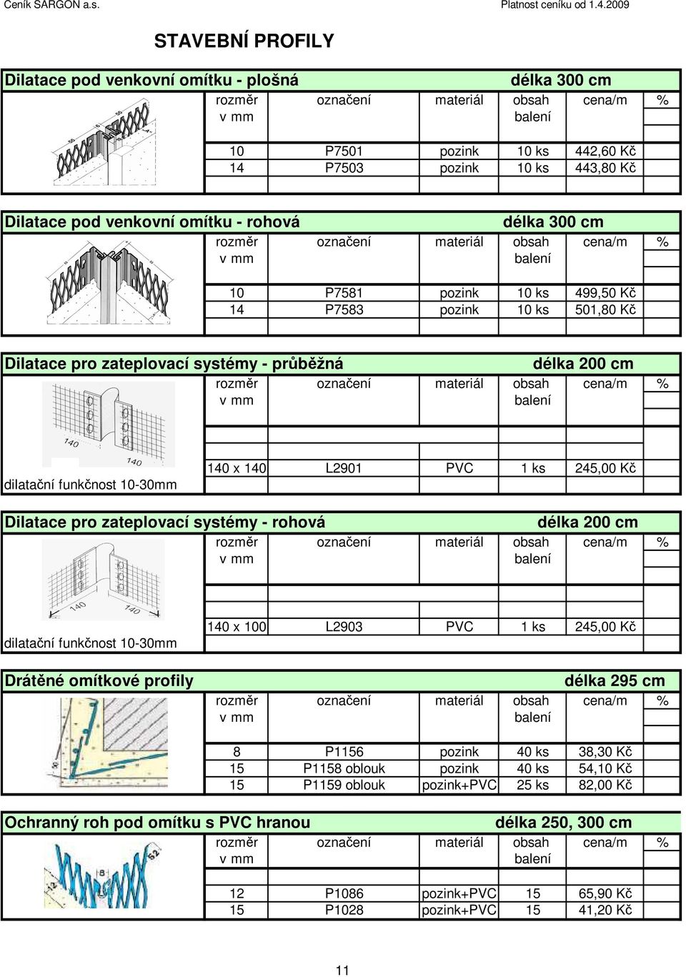 pozink 10 ks 499,50 Kč 14 P7583 pozink 10 ks 501,80 Kč Dilatace pro zateplovací systémy - průběžná délka 200 cm dilatační funkčnost 10-30mm 140 x 140 L2901 PVC 1 ks 245,00 Kč Dilatace pro zateplovací