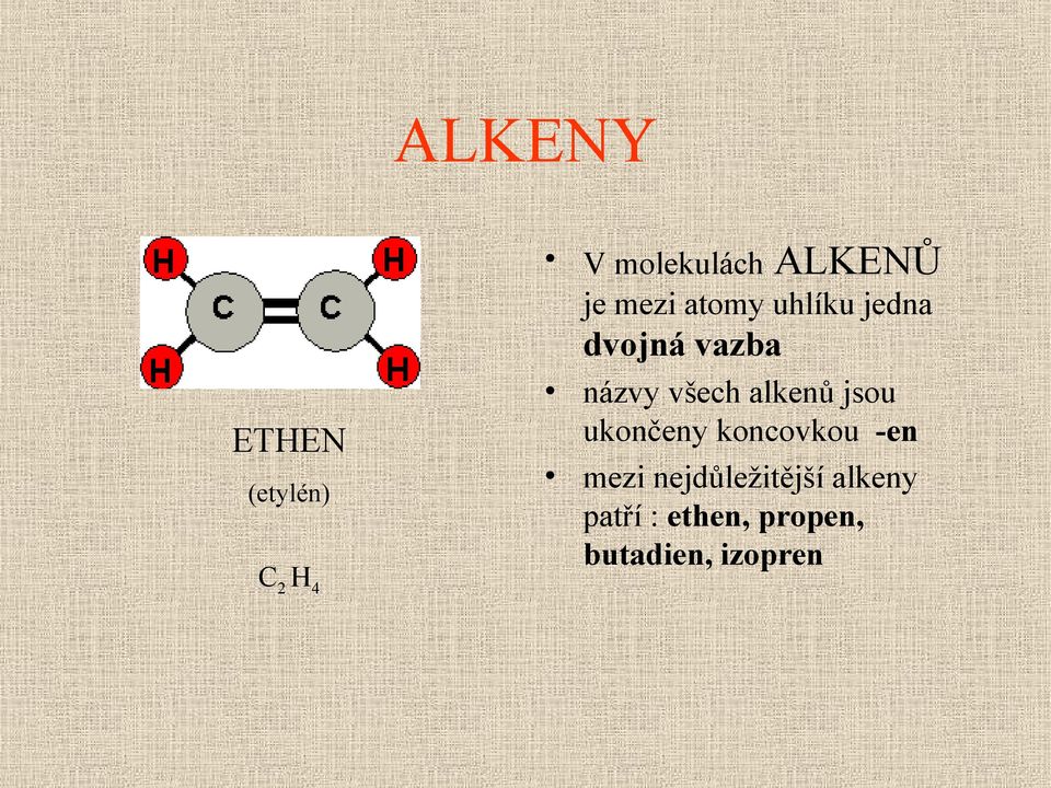 všech alkenů jsou ukončeny koncovkou -en mezi