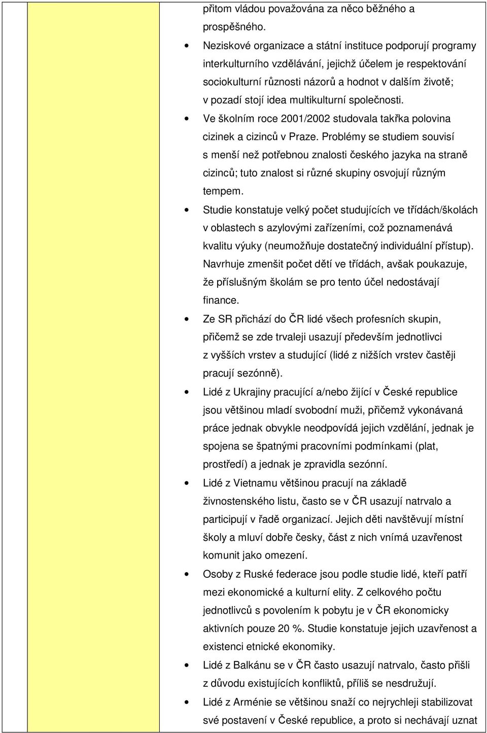 multikulturní společnosti. Ve školním roce 2001/2002 studovala takřka polovina cizinek a cizinců v Praze.