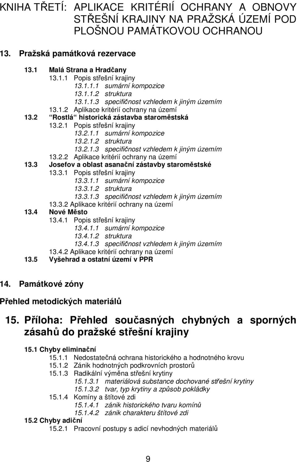 2.1.1 sumární kompozice 13.2.1.2 struktura 13.2.1.3 specifičnost vzhledem k jiným územím 13.2.2 Aplikace kritérií ochrany na území 13.3 Josefov a oblast asanační zástavby staroměstské 13.3.1 Popis střešní krajiny 13.