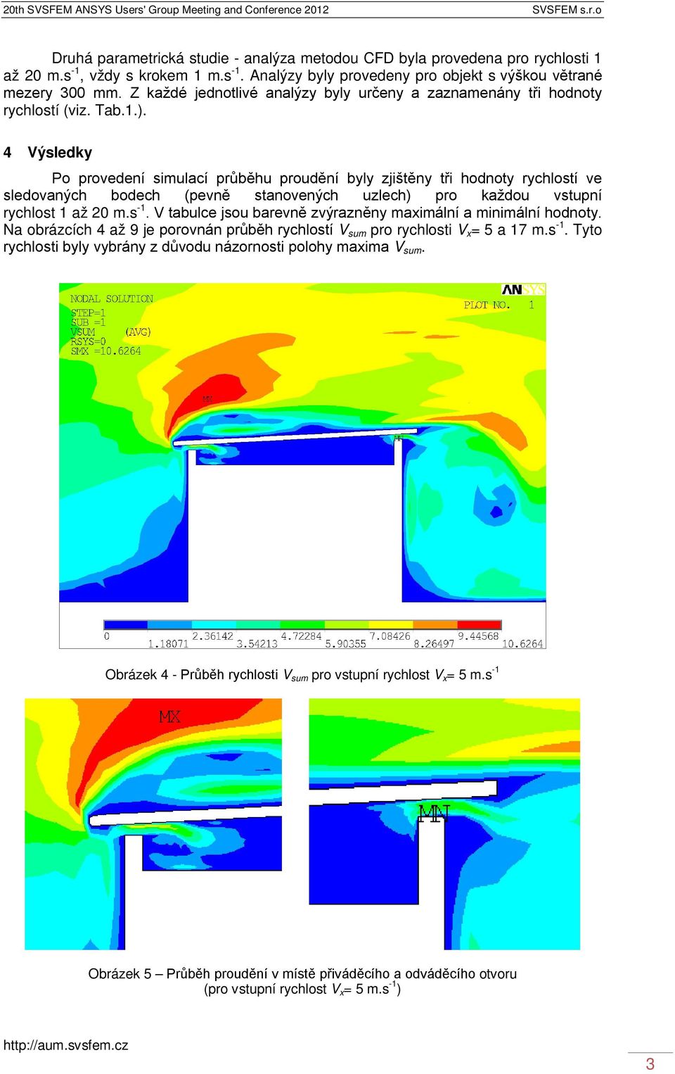 4 Výsledky Po provedení simulací průběhu proudění byly zjištěny tři hodnoty rychlostí ve sledovaných bodech (pevně stanovených uzlech) pro každou vstupní rychlost 1 až 20 m.s -1.