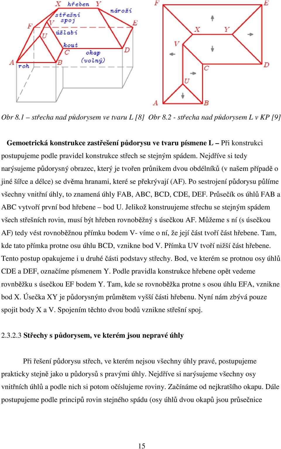 Nejdříve si tedy narýsujeme půdorysný obrazec, který je tvořen průnikem dvou obdélníků (v našem případě o jiné šířce a délce) se dvěma hranami, které se překrývají (AF).