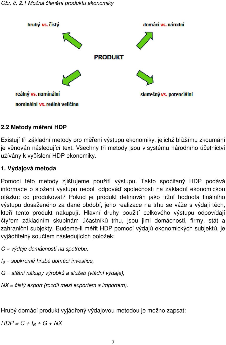 Takto spočítaný HDP podává informace o složení výstupu neboli odpověď společnosti na základní ekonomickou otázku: co produkovat?