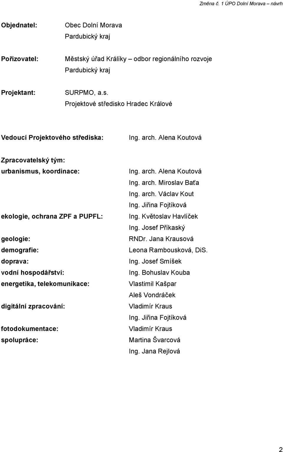 zpracování: fotodokumentace: spolupráce: Ing. arch. Alena Koutová Ing. arch. Miroslav Baťa Ing. arch. Václav Kout Ing. Jiřina Fojtíková Ing. Květoslav Havlíček Ing. Josef Příkaský RNDr.