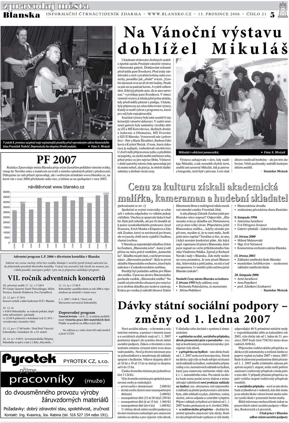 Děkujeme za vaší přízeň zpravodaji, ale i webovým stránkám www.blansko.cz, na které vás v roce 2006 přicházelo stále více, a těšíme se na spolupráci v roce 2007. Adventní program L.P.