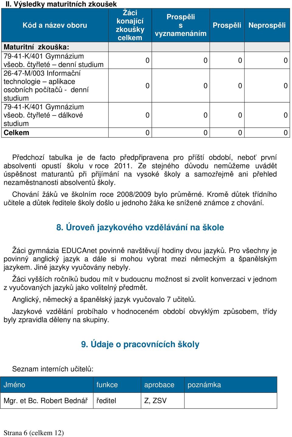 čtyřleté dálkové studium Žáci konající zkoušky celkem Prospěli s vyznamenáním Prospěli Neprospěli 0 0 0 0 0 0 0 0 0 0 0 0 Celkem 0 0 0 0 Předchozí tabulka je de facto předpřipravena pro příští